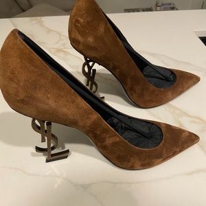 YSL OPYUM PUMPS SIZE 40 (US 9.5) IN ESPRESSO BROWN VELVET W/BOX
